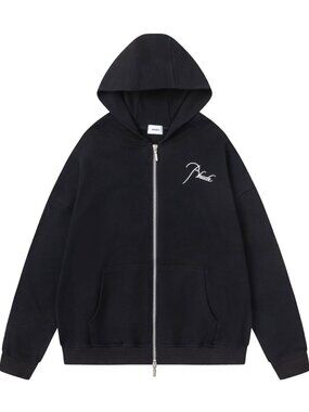 Rhude Black Zip-Up Hooded Sweatshirt